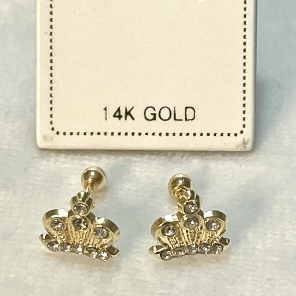Solid Yellow Gold 14 Karat Crown Cz Stud 10x12 mm Earring